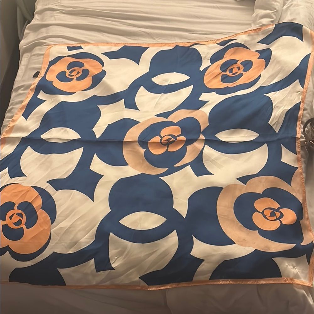 Floral Patterned Blue and coral scarf- purchased in Naples, Italy
